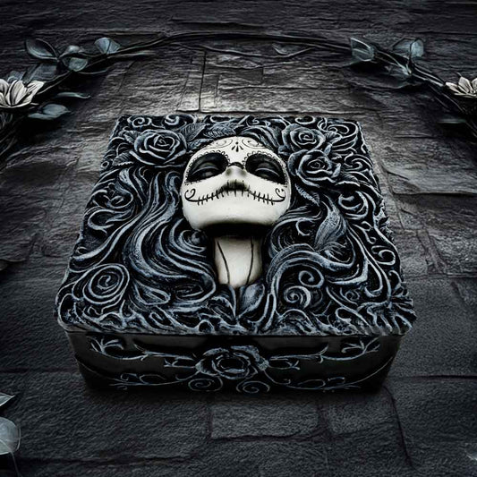 Flor de Muerte Box – decorative resin box with floral skull Day of the Dead design