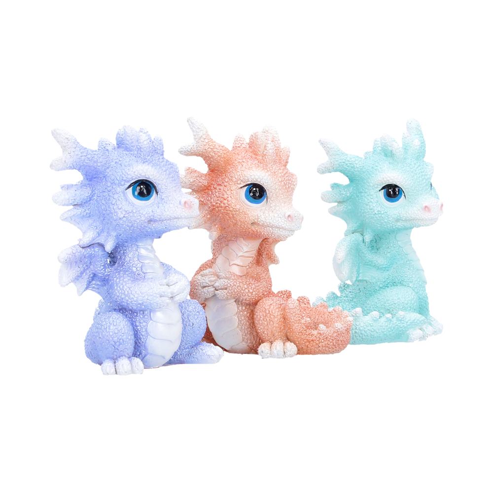 Coralscale Hatchling Dragon Trio - Closer front of pastel faces and pale bellies
