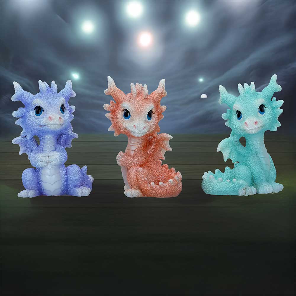 Coralscale Hatchling Dragon Trio - Pastel dragon trio in a styled display