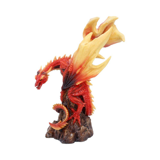 Vermilion Inferno Red Dragon Figurine - side showing curled tail around rocky perch