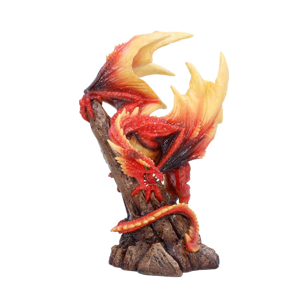 Vermilion Inferno Red Dragon Figurine - angled head and red scales on jagged rock