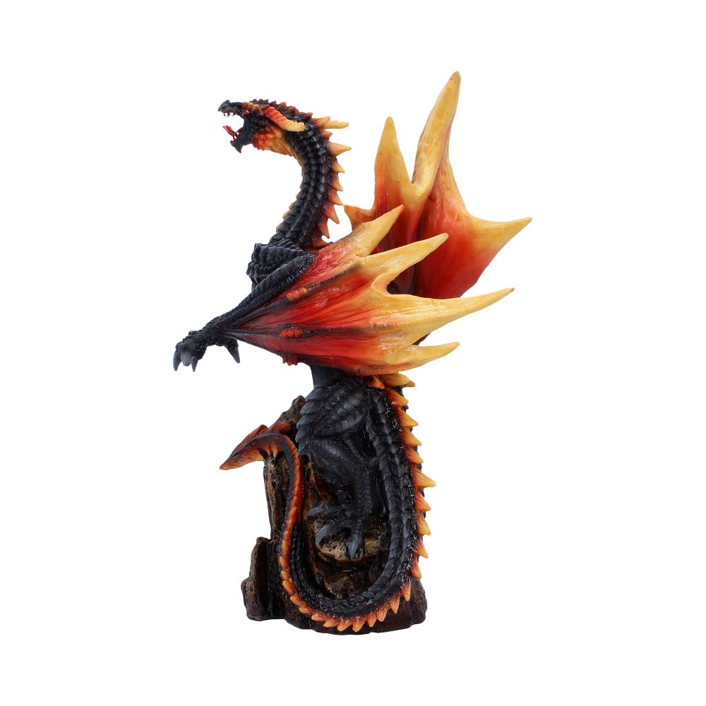 Obsidian Inferno Black Dragon Figurine - side showing raised neck and orange wing membranes