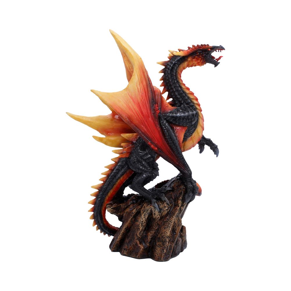 Obsidian Inferno Black Dragon Figurine - rear showing yellow-tipped wings and curled tail