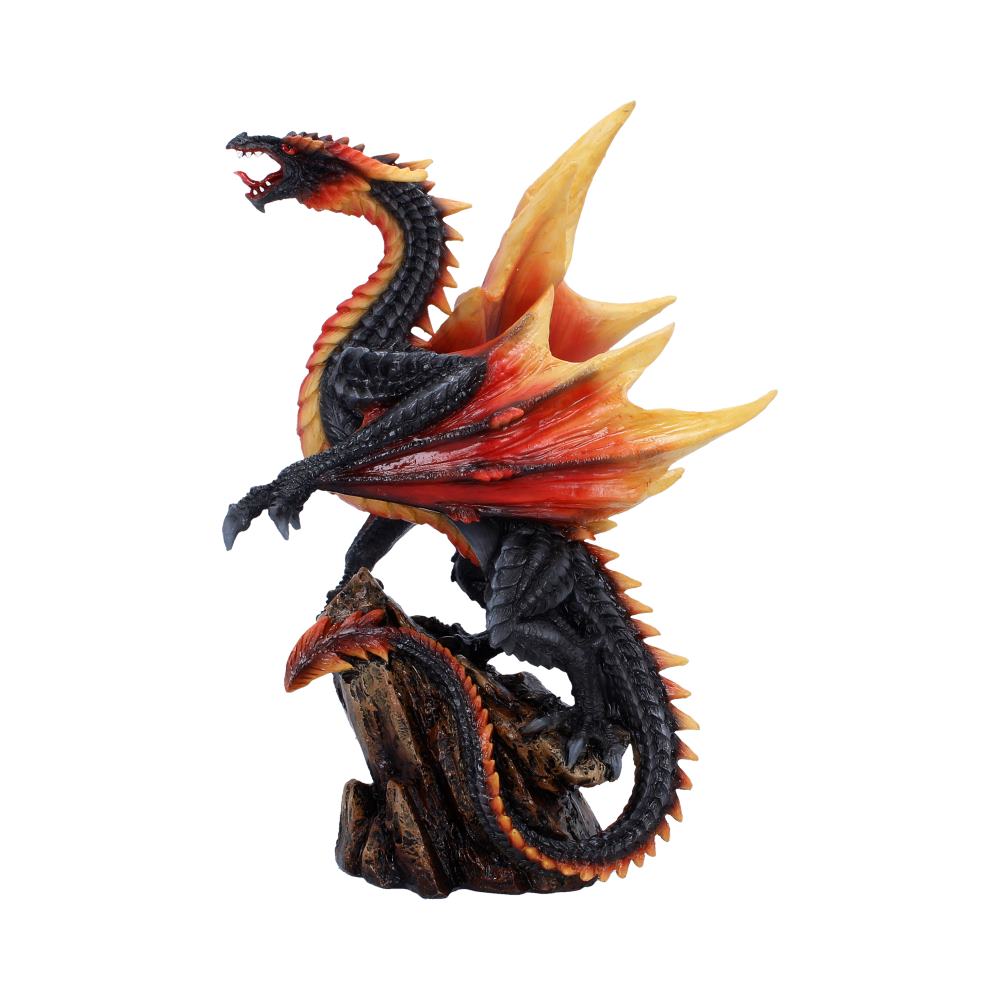 Obsidian Inferno Black Dragon Figurine - front with raised black dragon and fiery wings