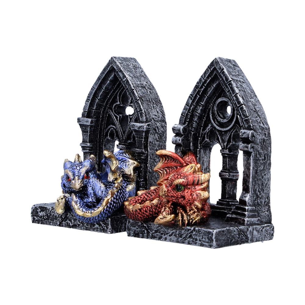 Gate Keepers Dragon Figurines Set of Two - angled pair of pointed arches and curled dragons