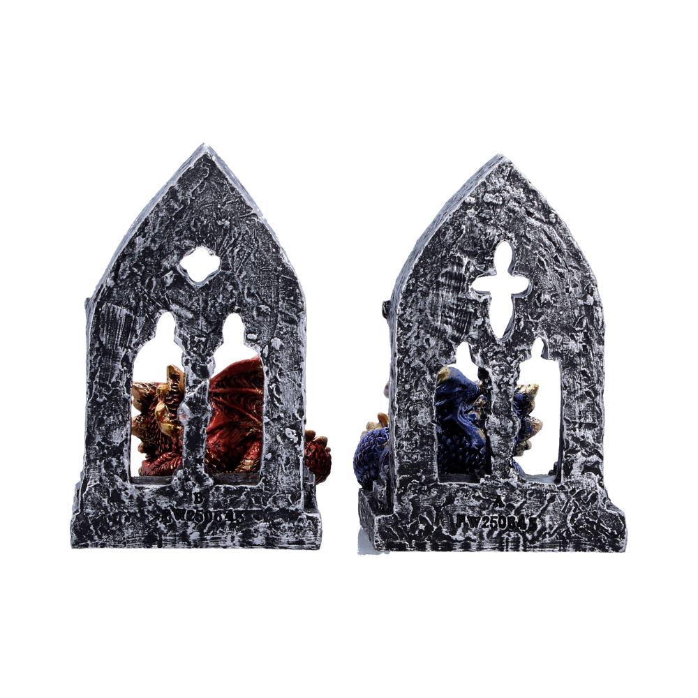 Gate Keepers Dragon Figurines Set of Two - rear of stone-effect archways
