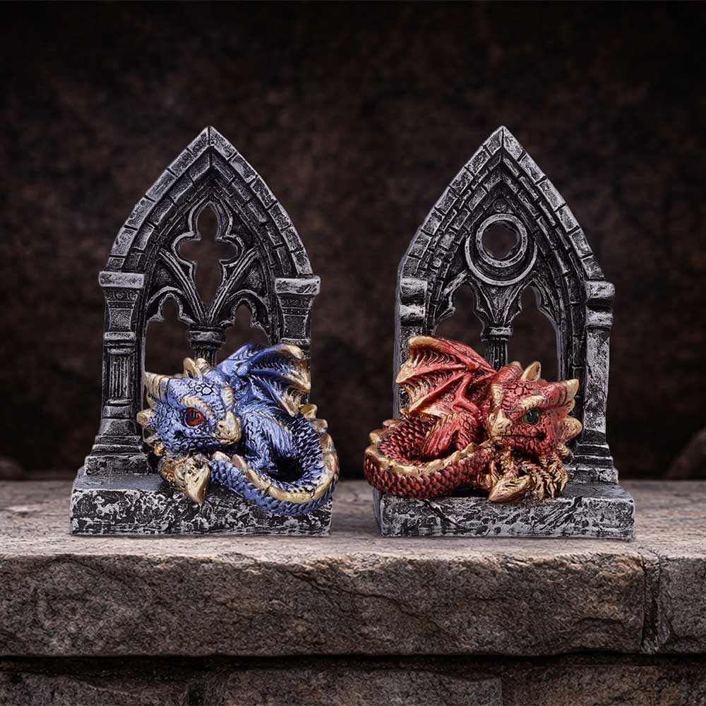 Gate Keepers Dragon Figurines Set of Two - dragon doorway pair on a stone display