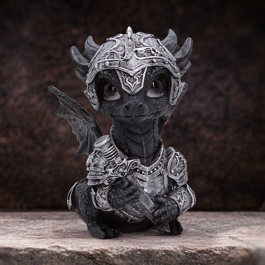 Sir Swordflame Armoured Dragon Figurine - armoured sword-bearing dragon on stone