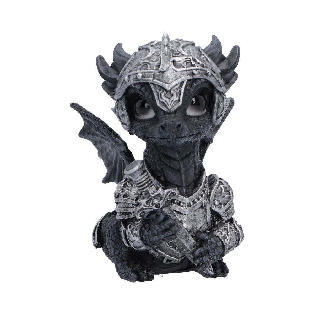 Sir Swordflame Armoured Dragon Figurine - front with small sword and silver-coloured helmet