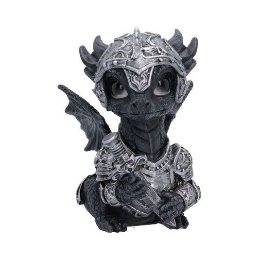 Sir Swordflame Armoured Dragon Figurine - front with small sword and silver-coloured helmet
