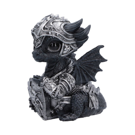 Sir Shieldscale Armoured Dragon Figurine - side showing shield and seated black dragon