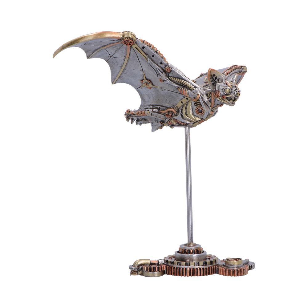 Nocturne Machina Steampunk Bat Figurine - angled mechanical body and gear-filled plinth