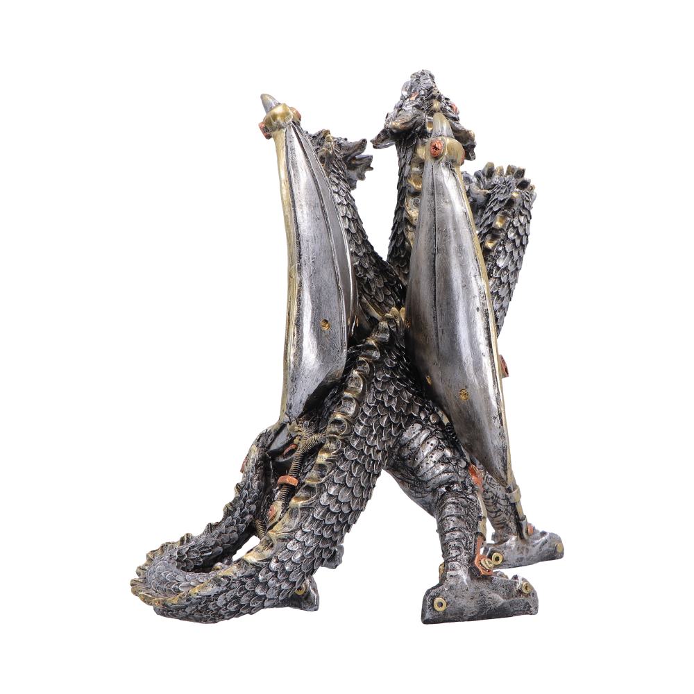 Cogwork Trinity Three-Headed Steampunk Dragon - rear showing wings and mechanical spine