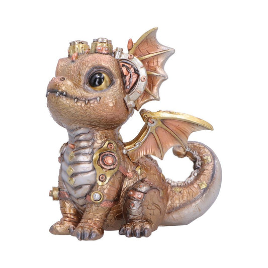 Coglet Gold Steampunk Dragon Figurine - side showing pale belly plates and curled tail