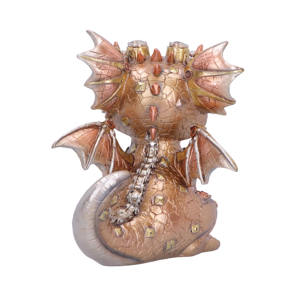 Coglet Gold Steampunk Dragon Figurine - rear with gold-toned wings and spine fittings