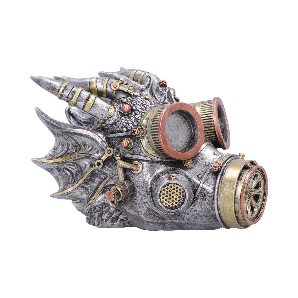 Masked Sentinel Steampunk Dragon Mask Ornament - side showing wing-like shapes and filter