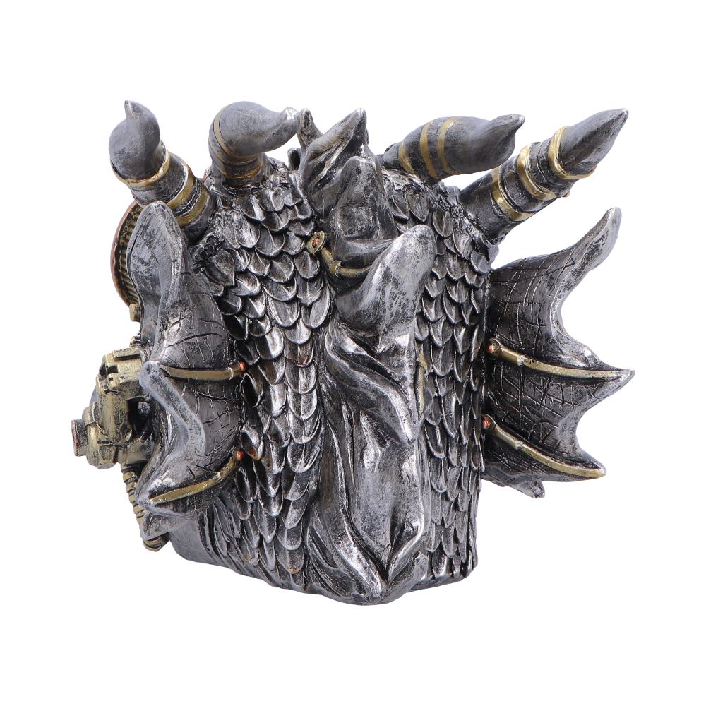 Masked Sentinel Steampunk Dragon Mask Ornament - rear with scales, horns and dragon details