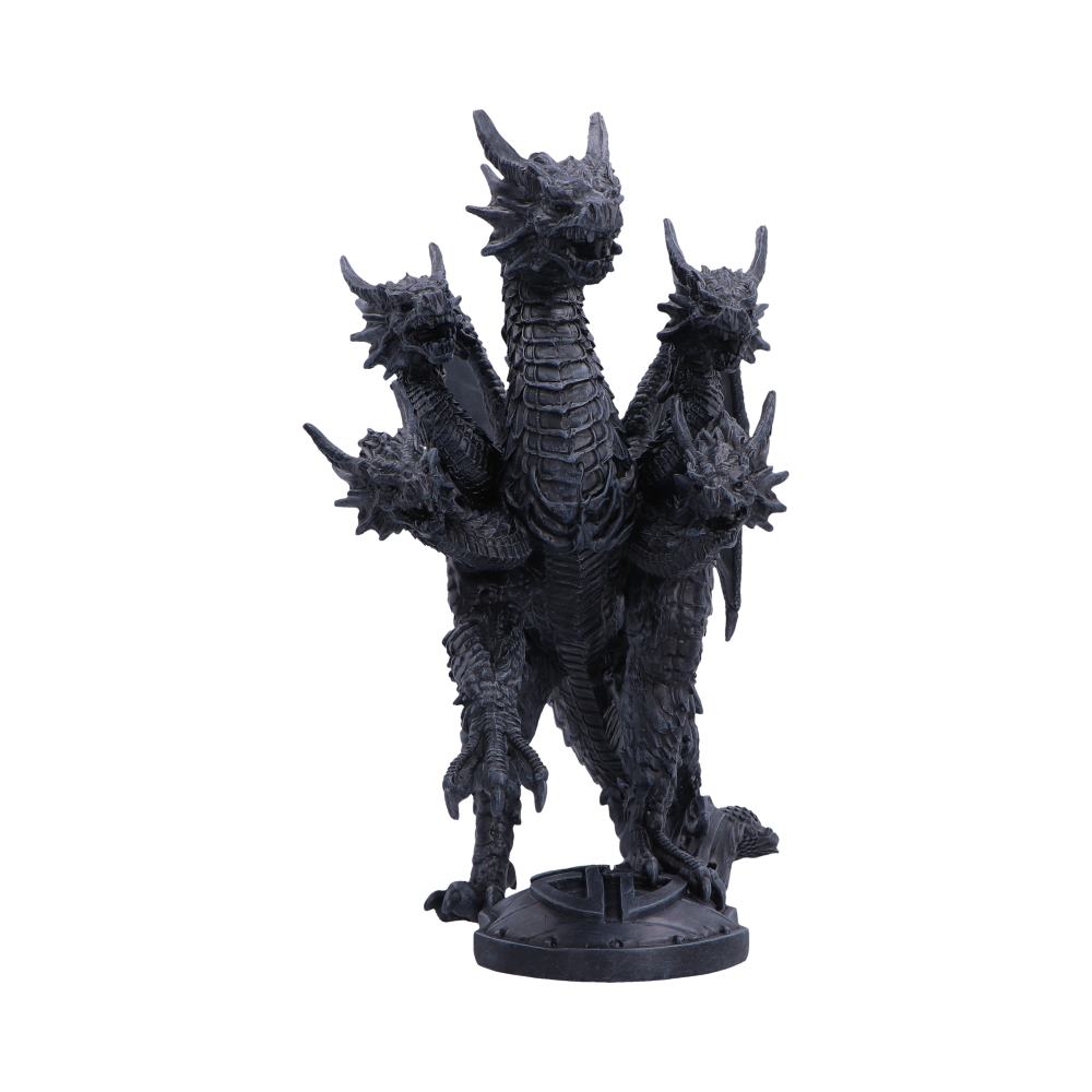 Shadow Hydra Five-Headed Dragon Figurine - front showing dark multi-headed dragon and shield