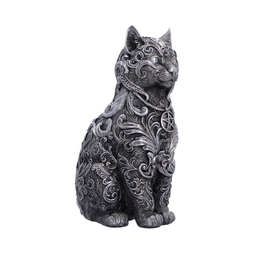 Hexbound Familiar Silver Cat Figurine - side with decorated paws and chest