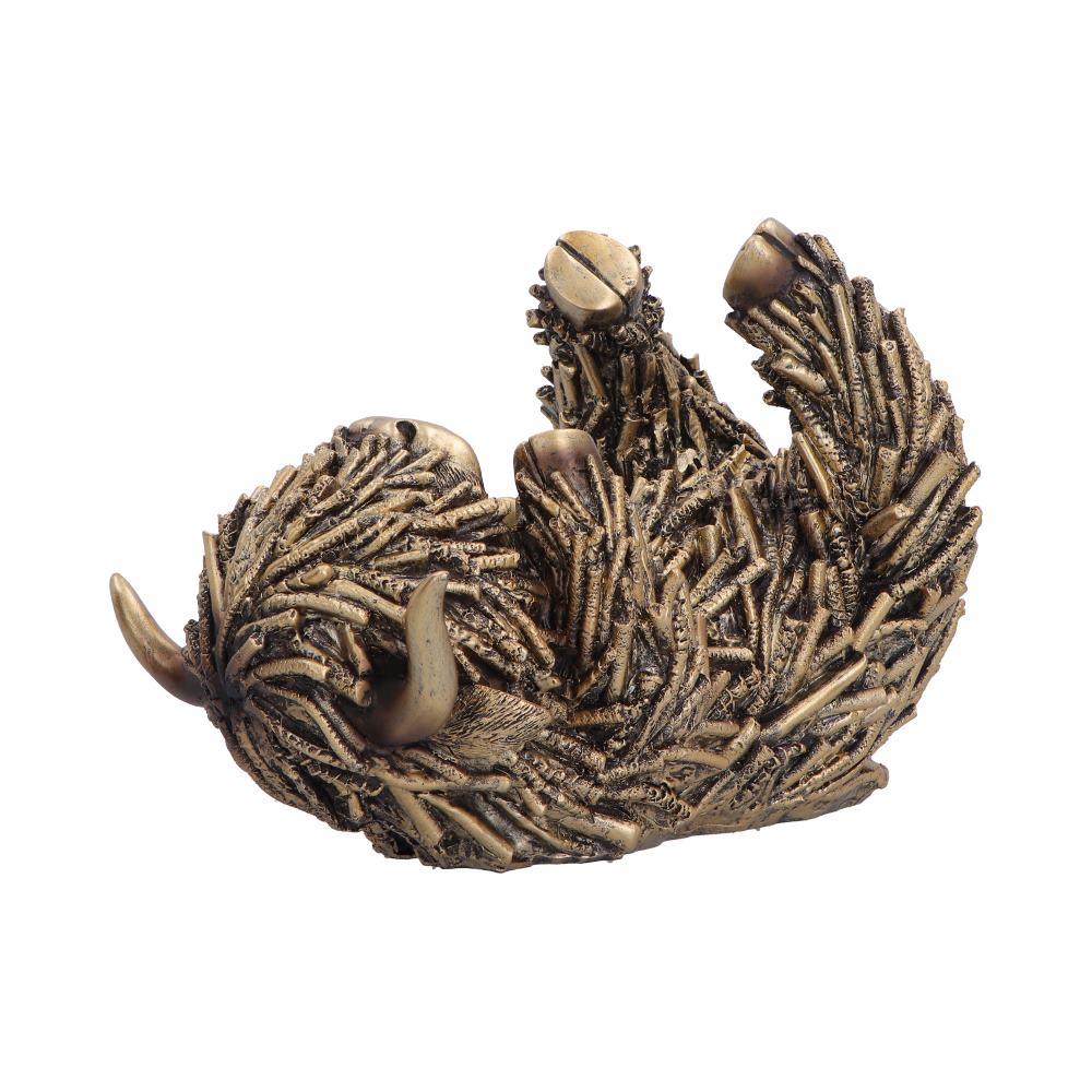 Gold Highland Cow Guzzler Wine Holder - opposite angle showing the horns, face and bottle-cradling pose