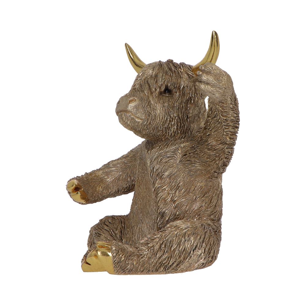 Gold Highland Cow Wine Bottle Holder - side showing textured coat and bottle support