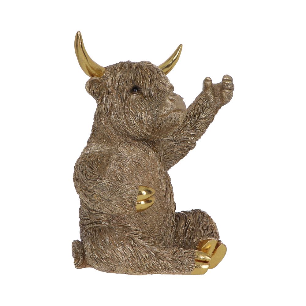 Gold Highland Cow Wine Bottle Holder - angled empty holder with raised glass-holding hand