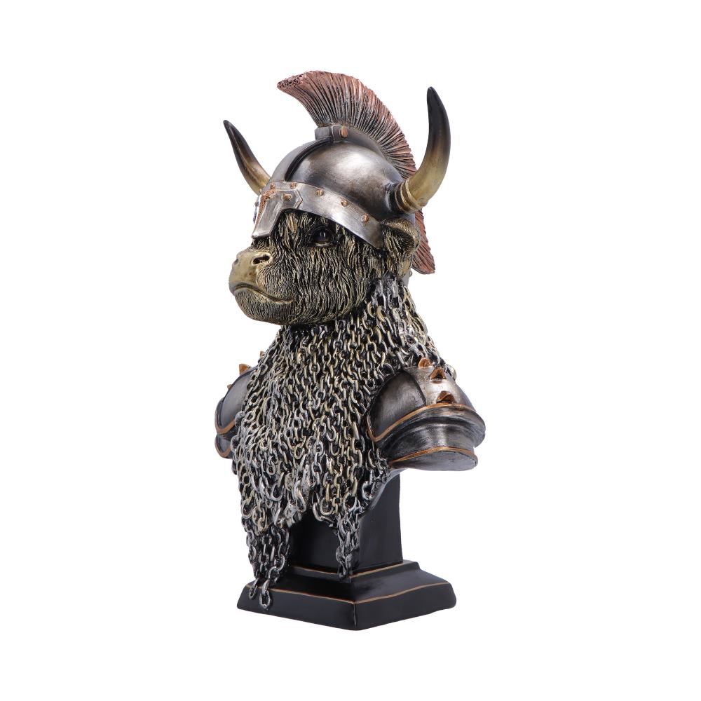 Highland Guard Armoured Cow Bust - side showing shoulder armour and pedestal
