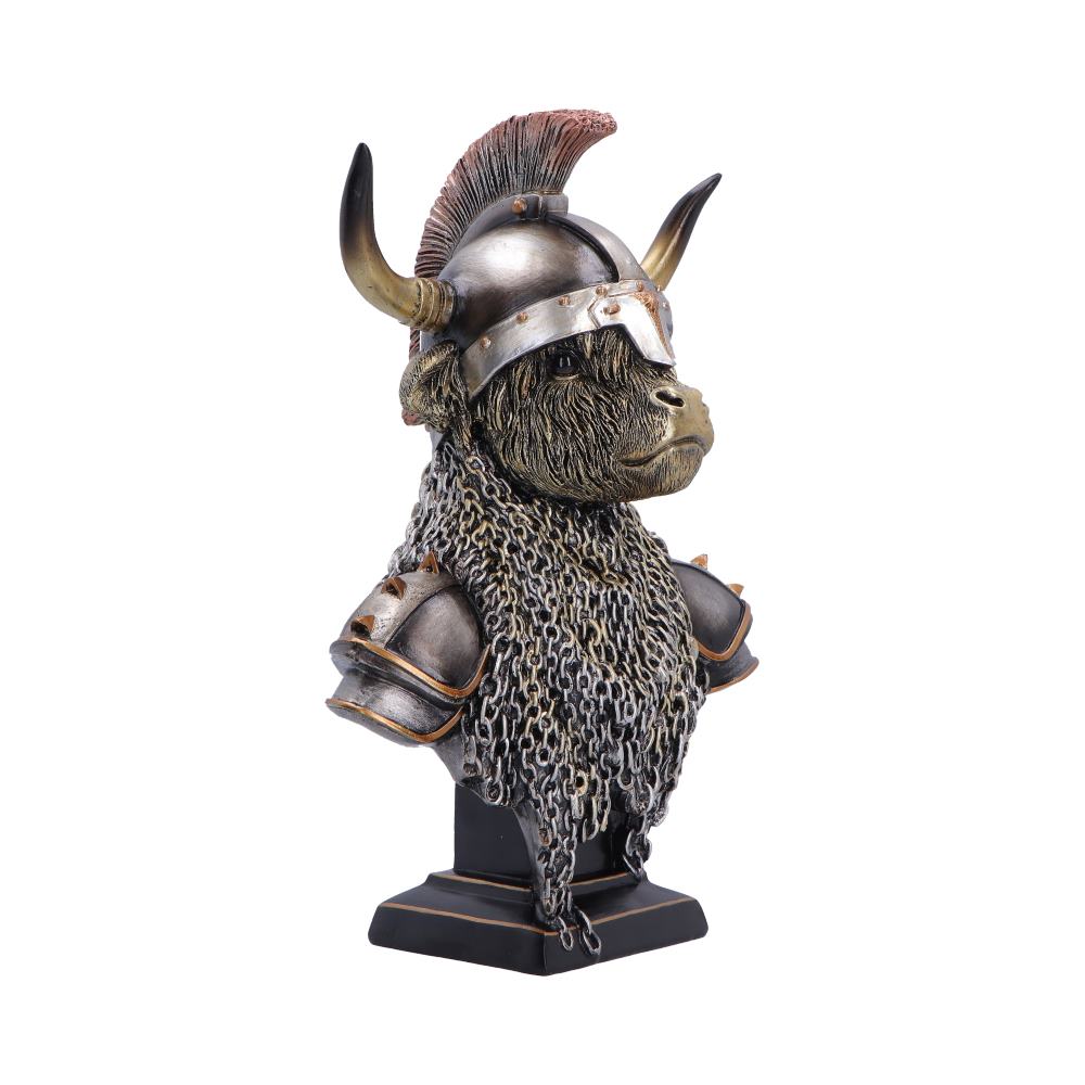 Highland Guard Armoured Cow Bust - angled face beneath horned helmet