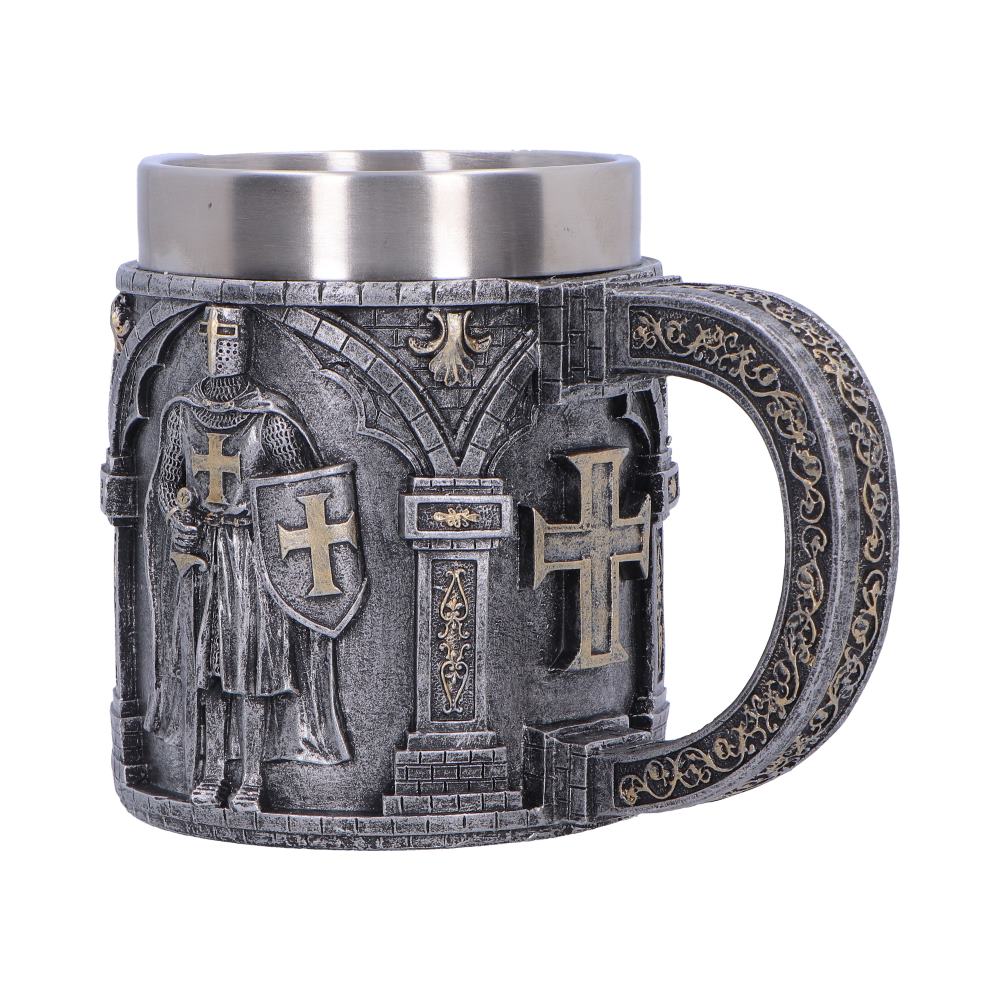 Silver Knight Tankard Small - angled tankard with crosses and curved handle