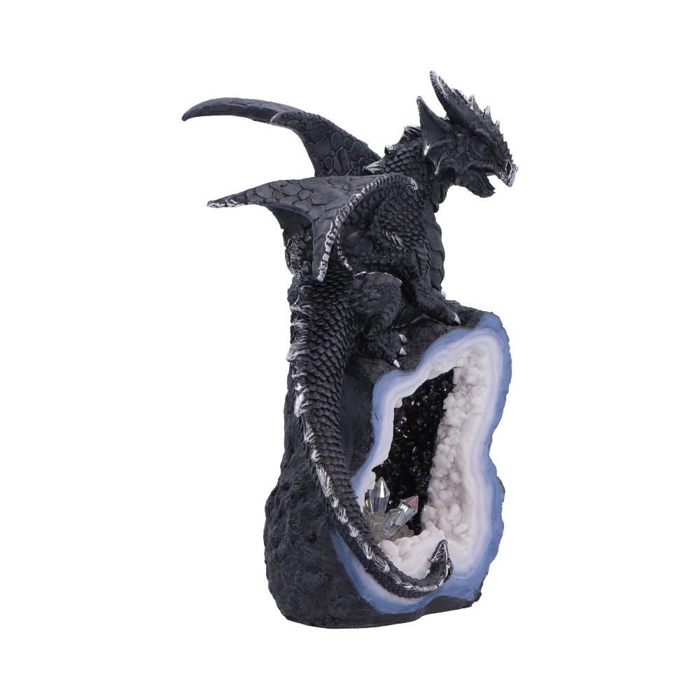 Shadow Crystal Keeper Black Dragon Figurine - angled black dragon above clear-looking crystal detail