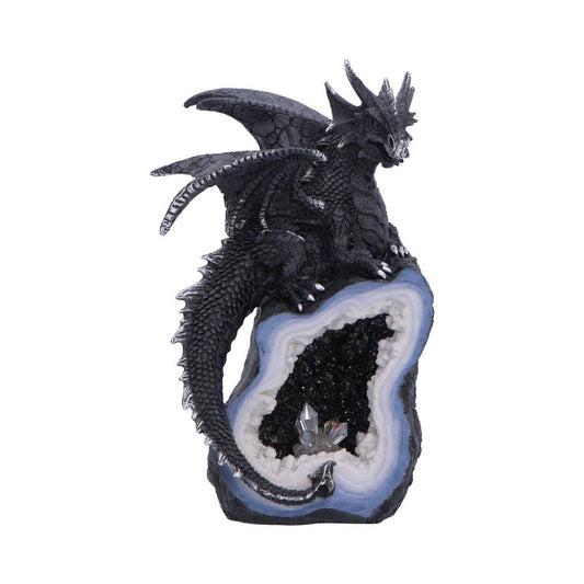 Shadow Crystal Keeper Black Dragon Figurine - front with black dragon above blue-and-white geode-effect hollow