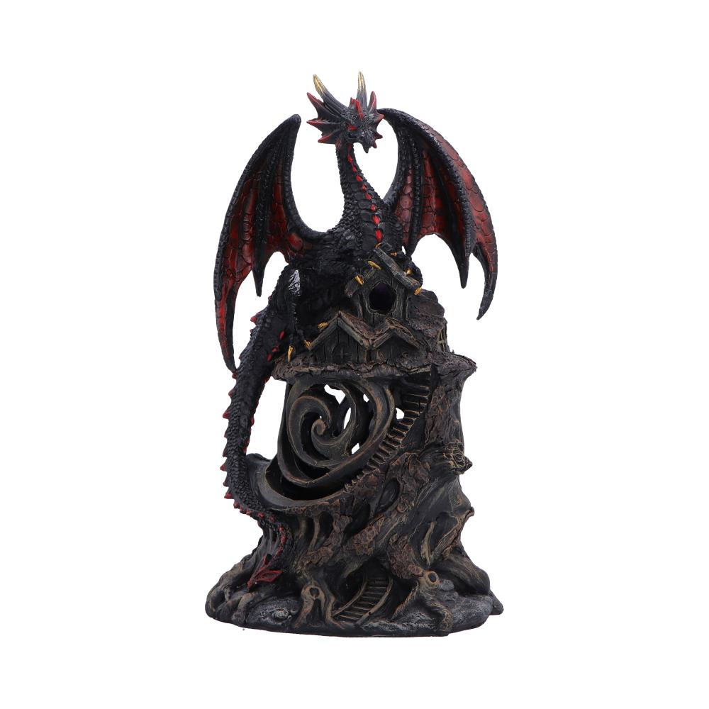 Midnight Warden Light-Up Dragon Figurine - angled guardian with curling base openings