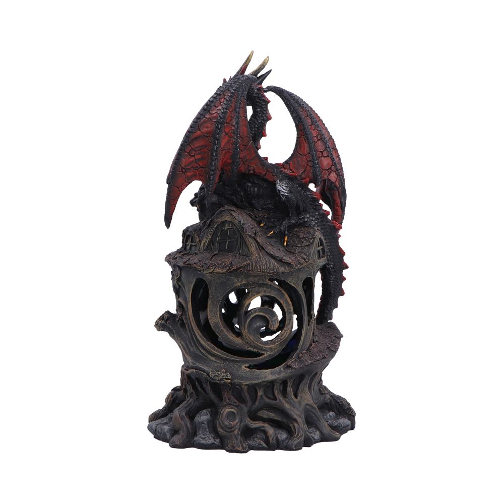 Midnight Warden Light-Up Dragon Figurine - rear showing broad red-and-black wings