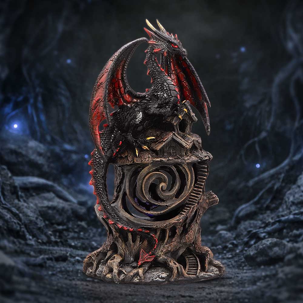 Midnight Warden Light-Up Dragon Figurine - dragon treehouse displayed in a dark fantasy setting