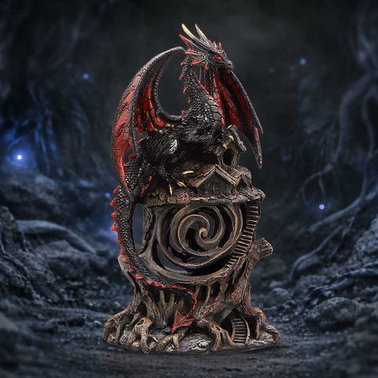 Midnight Warden Light-Up Dragon Figurine - dragon treehouse displayed in a dark fantasy setting