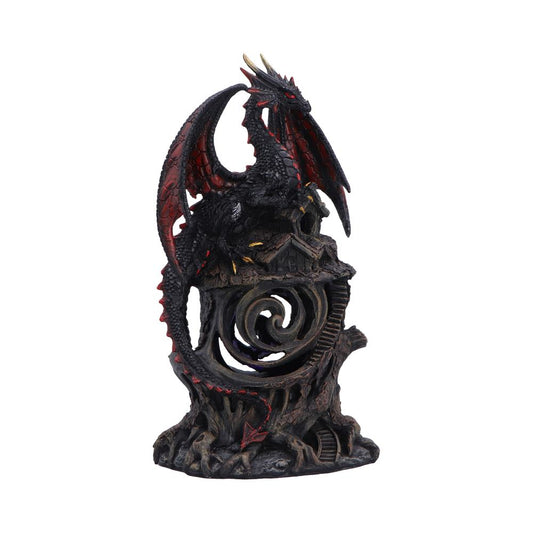 Midnight Warden Light-Up Dragon Figurine - front showing red-edged wings above hollow treehouse