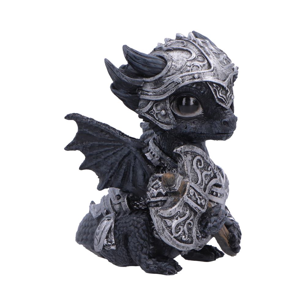 Sir Axewing Armoured Dragon Figurine - angled face above patterned axe blade