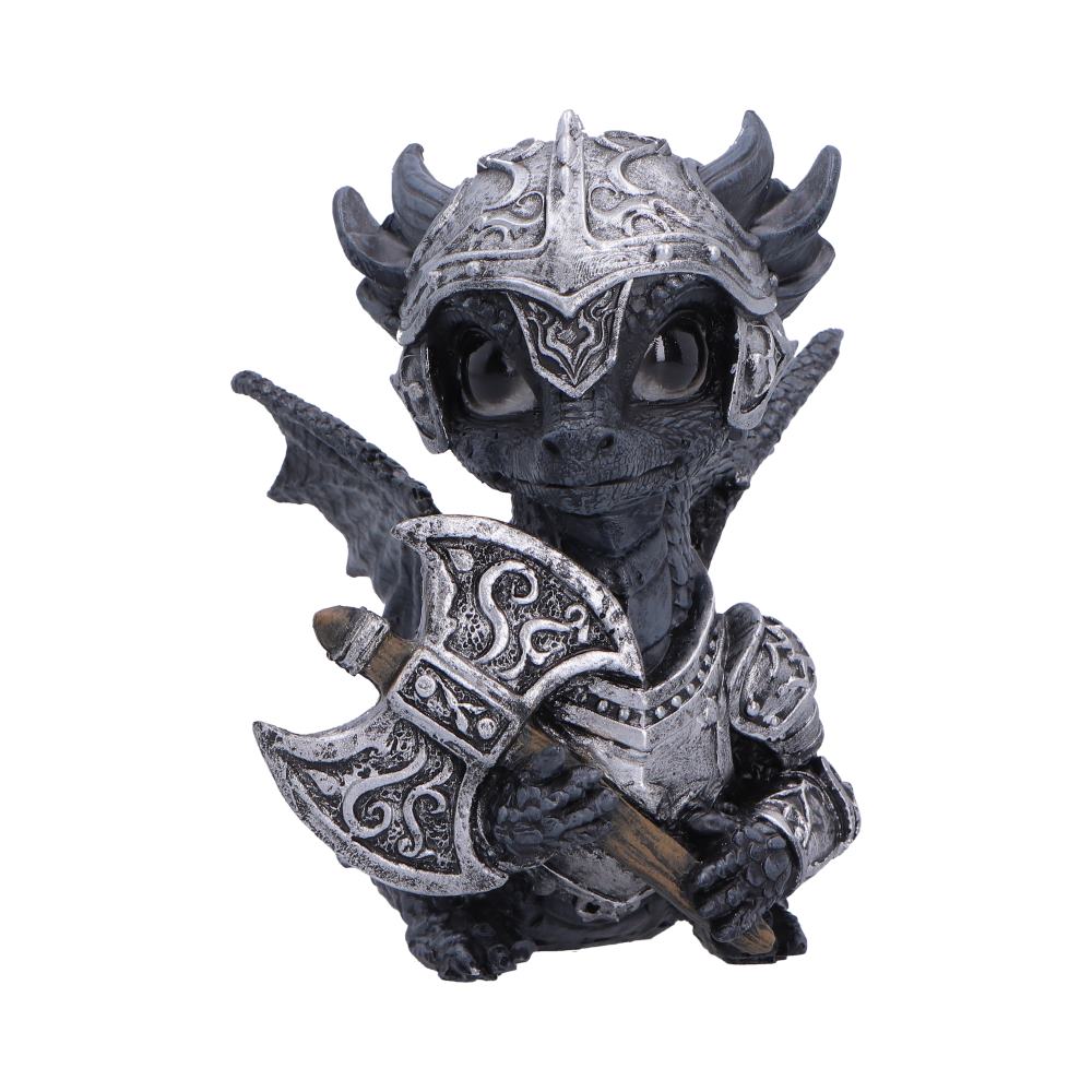 Sir Axewing Armoured Dragon Figurine - front with battle axe and silver-coloured armour