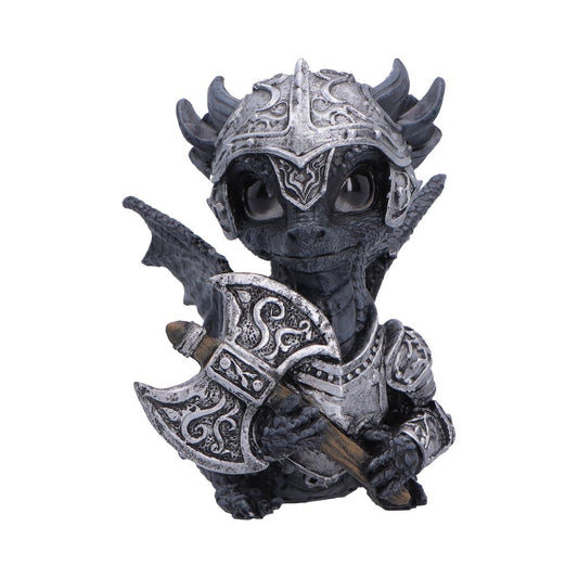 Sir Axewing Armoured Dragon Figurine - front with battle axe and silver-coloured armour
