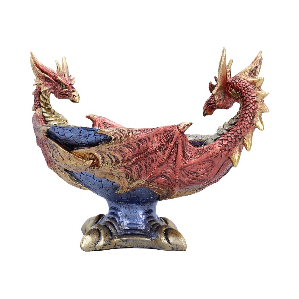 Scaled Hoard Red Dragon Decorative Bowl - angled wings wrapping around decorative bowl