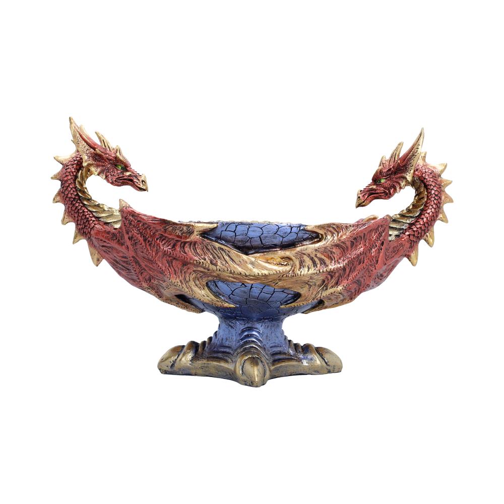 Scaled Hoard Red Dragon Decorative Bowl - front with two red dragons around blue bowl