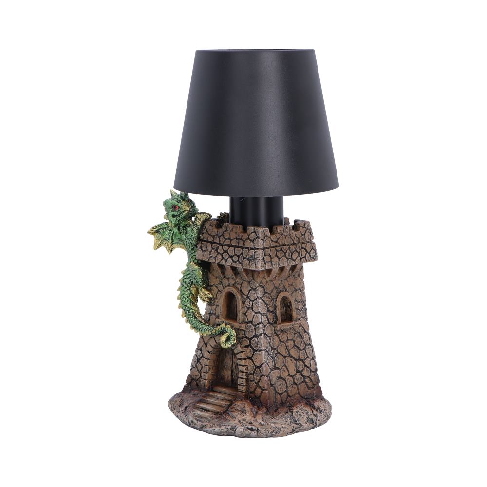 Castle Keeper Green Dragon Touch Lamp - side showing tiny door and dragon tail
