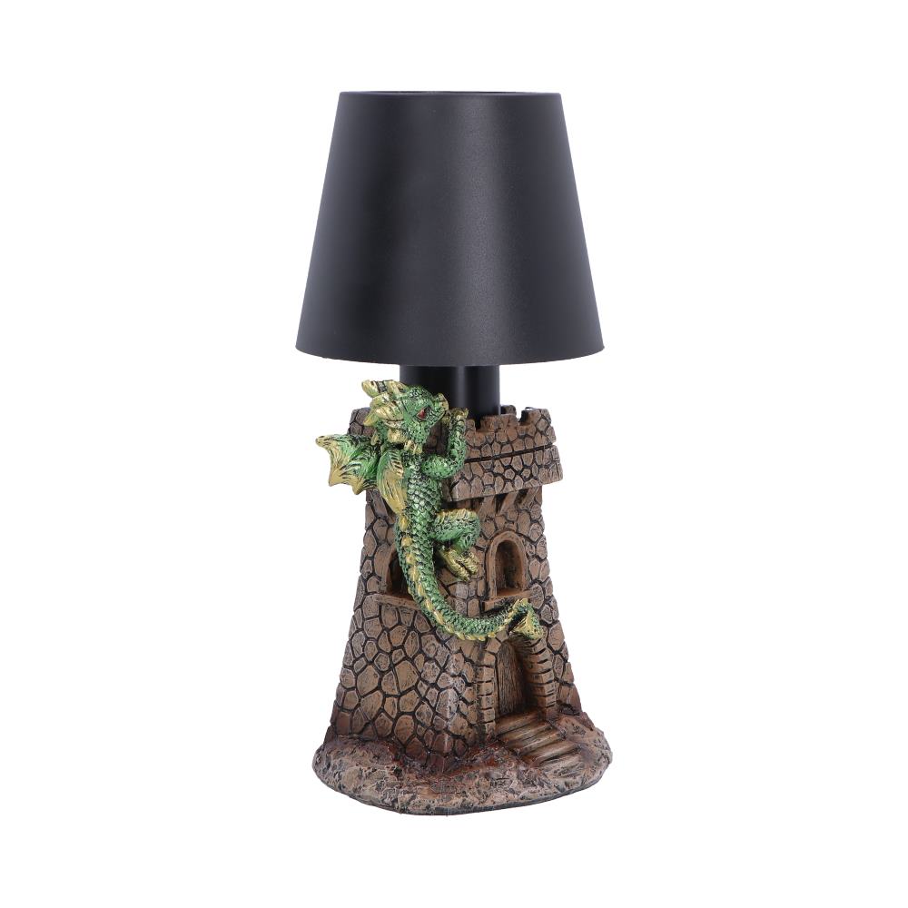 Castle Keeper Green Dragon Touch Lamp - angled climbing dragon and raised blockwork