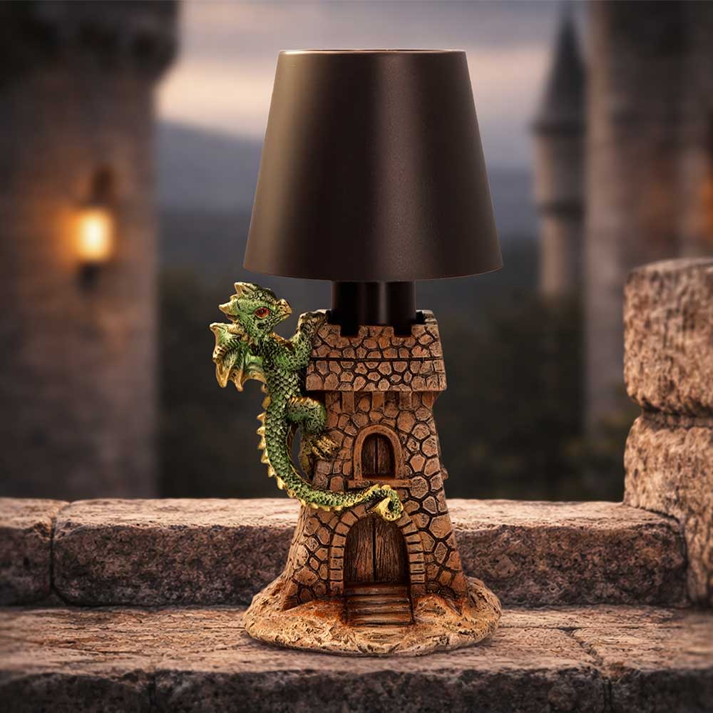 Castle Keeper Green Dragon Touch Lamp - castle dragon lamp in a fantasy display