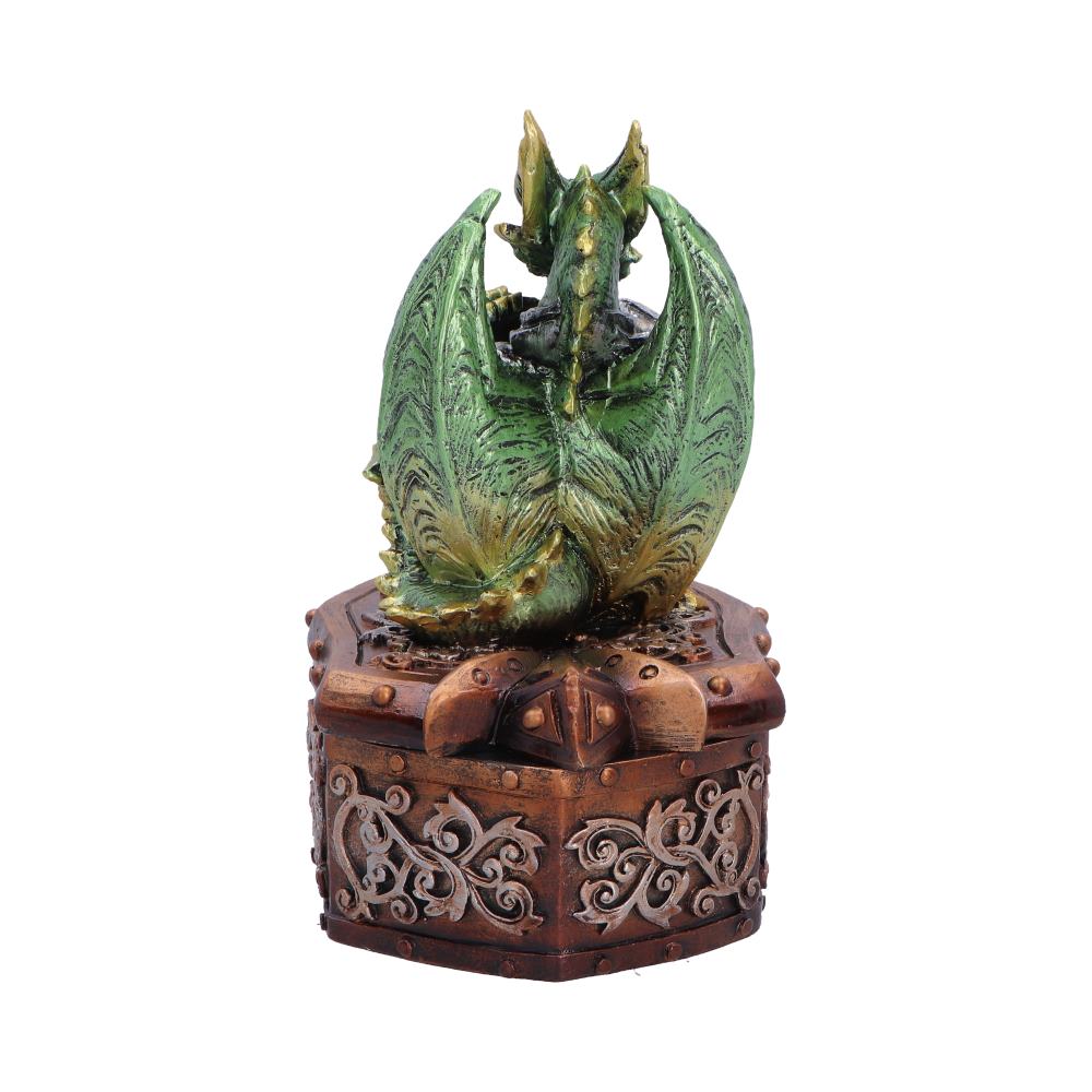 Hoard Protector Green Dragon Trinket Box - rear with green wings above patterned compartment