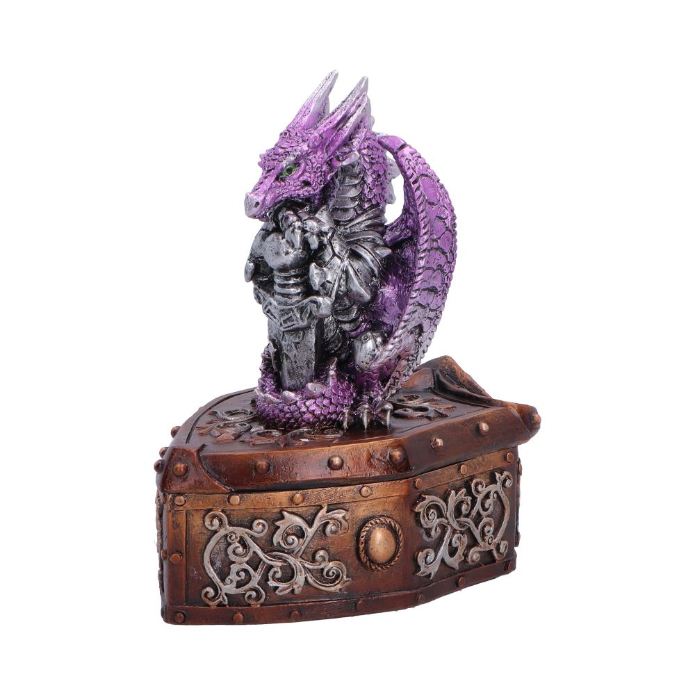 Hoard Protector Purple Dragon Trinket Box - side showing silver-coloured armour above box