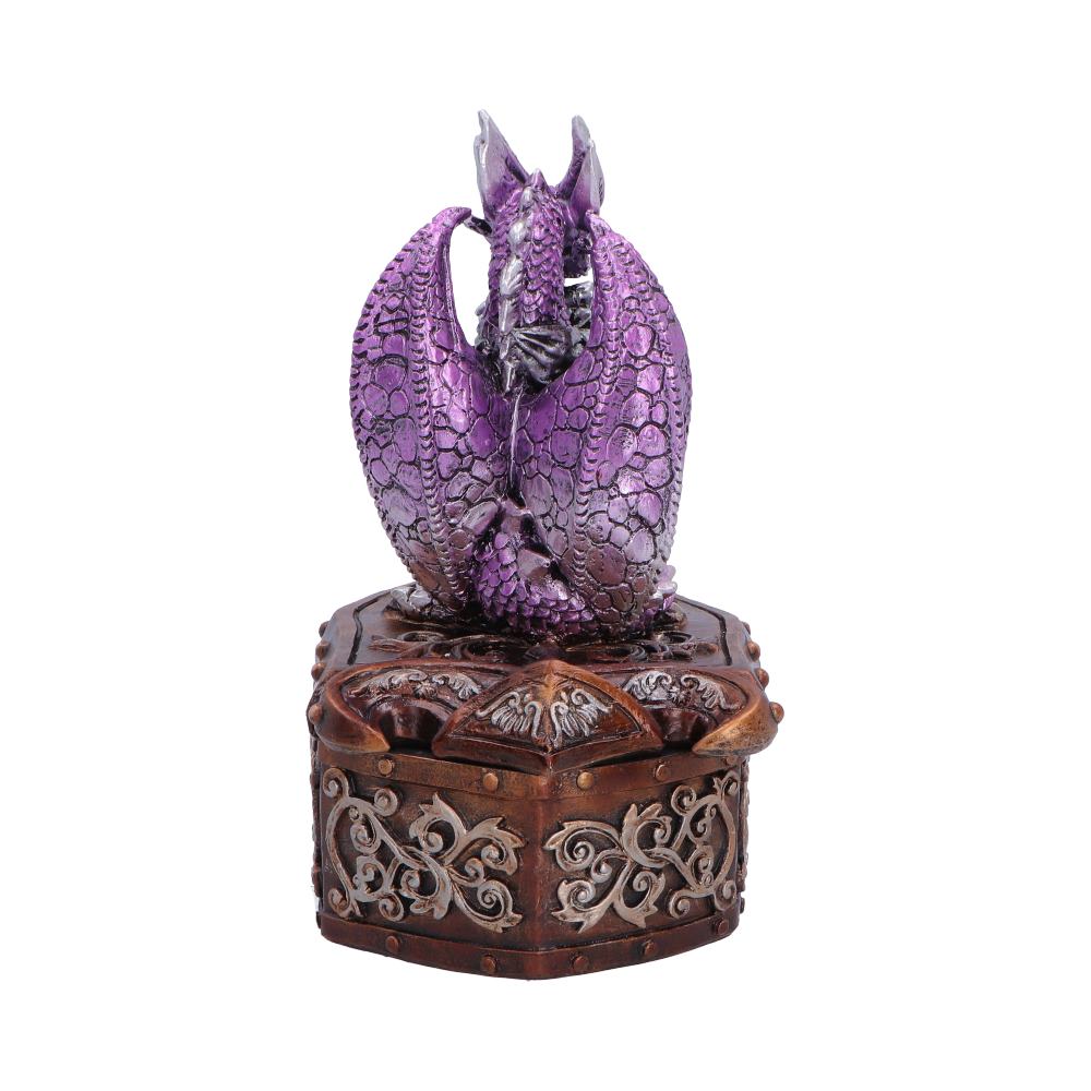 Hoard Protector Purple Dragon Trinket Box - rear with purple wings and decorated lid