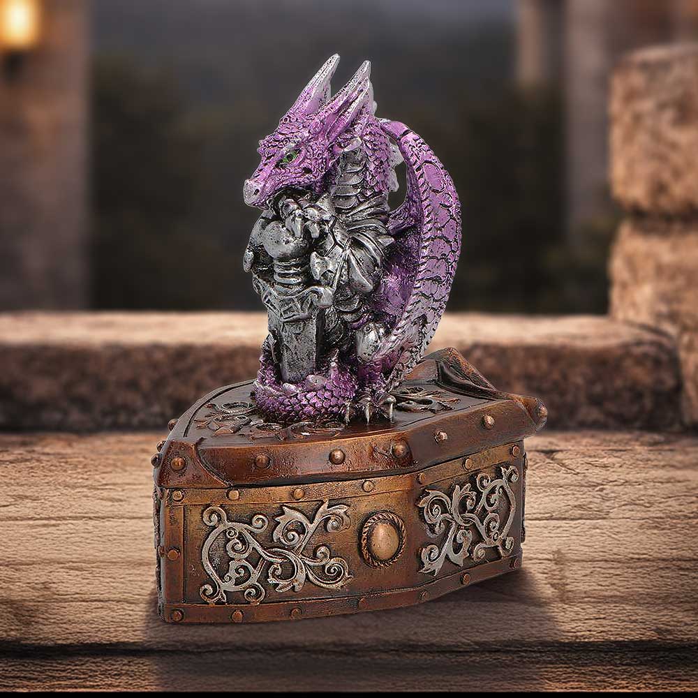 Hoard Protector Purple Dragon Trinket Box - purple dragon box on a fantasy display