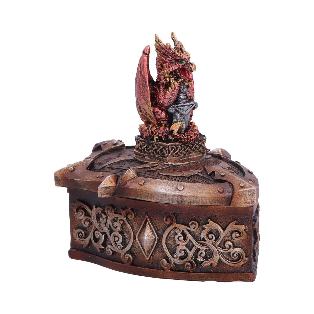 Hoard Defender Red Dragon Trinket Box - angled guardian over shield-shaped compartment