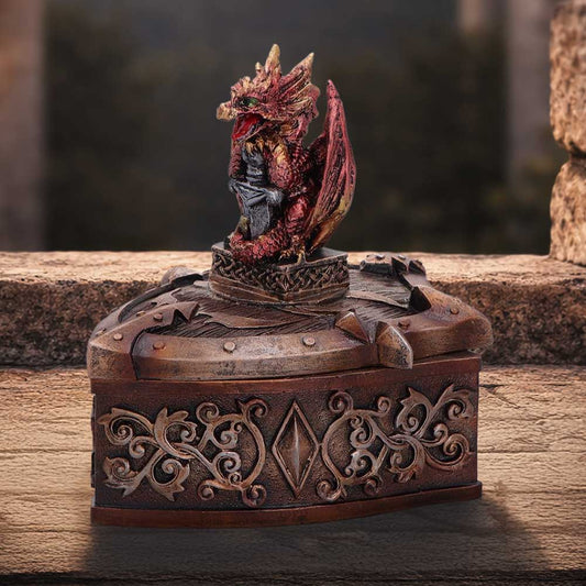 Hoard Defender Red Dragon Trinket Box - red dragon box in a fantasy display